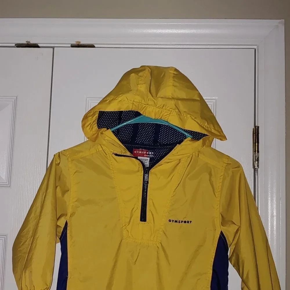 VTG Gymboree Gymsport yellow navy hooded windbreaker rain jacket Sz M (3/4) NWOT